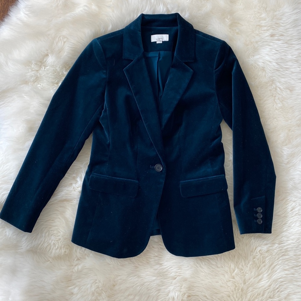 LOFT emerald green velvet blazer